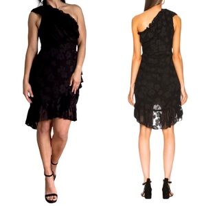 Ulla Johnson Rimona Ruffle Trim One Shoulder Noir Dress Size 8